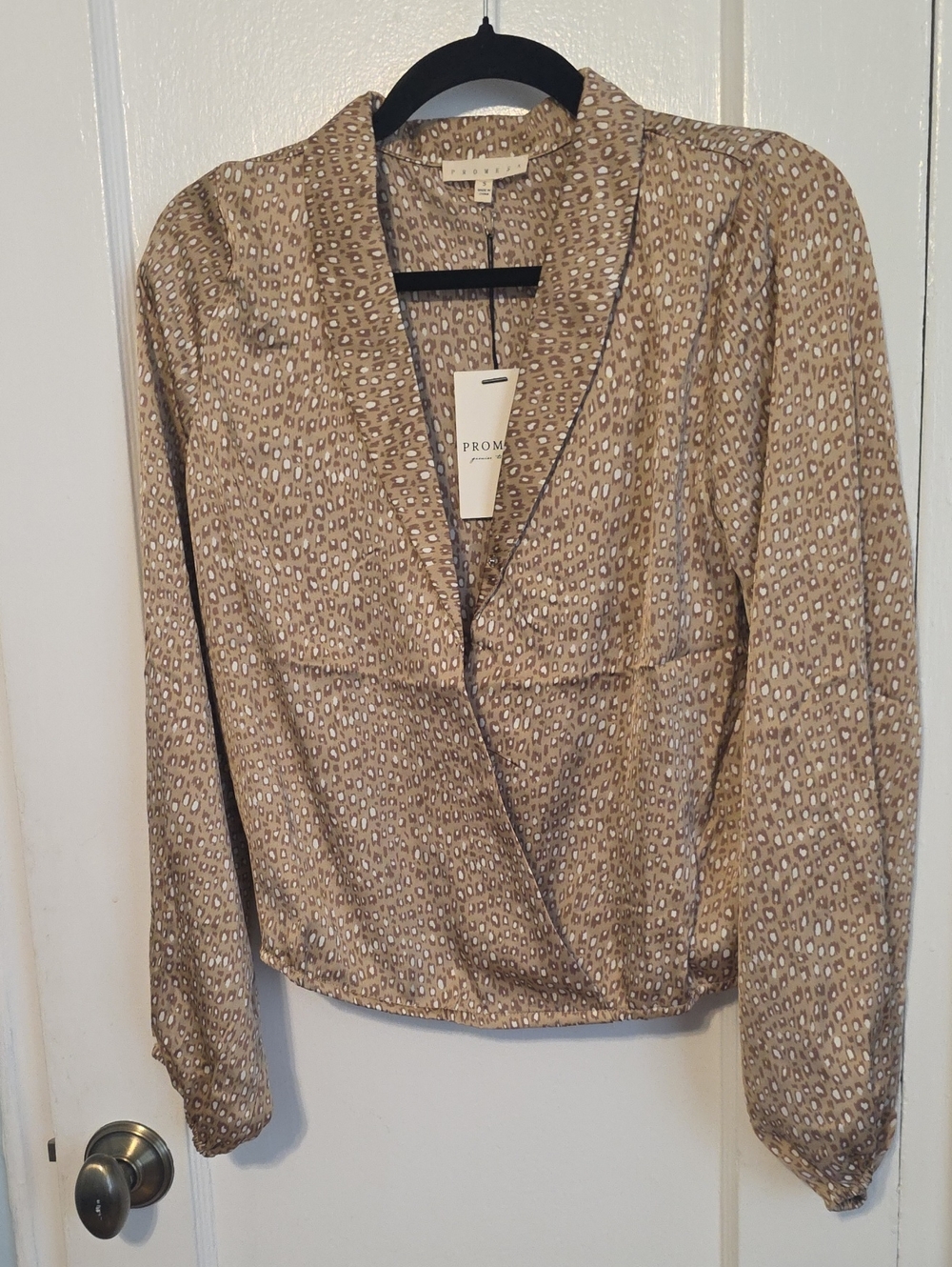 Promesa Taupe Animal-Print Wrap Blouse